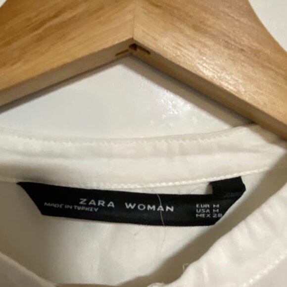 Zara Woman White Band Collar Women's Oversized Tunic Blouse Size M - Picture 6 of 7